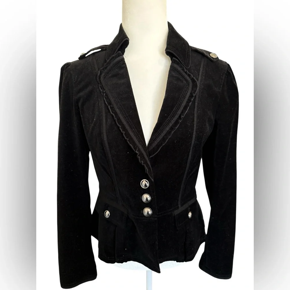 White House Black Market Black Velvet Blazer Jacket W’s 6 Fitted Button Front - Picture 1 of 10